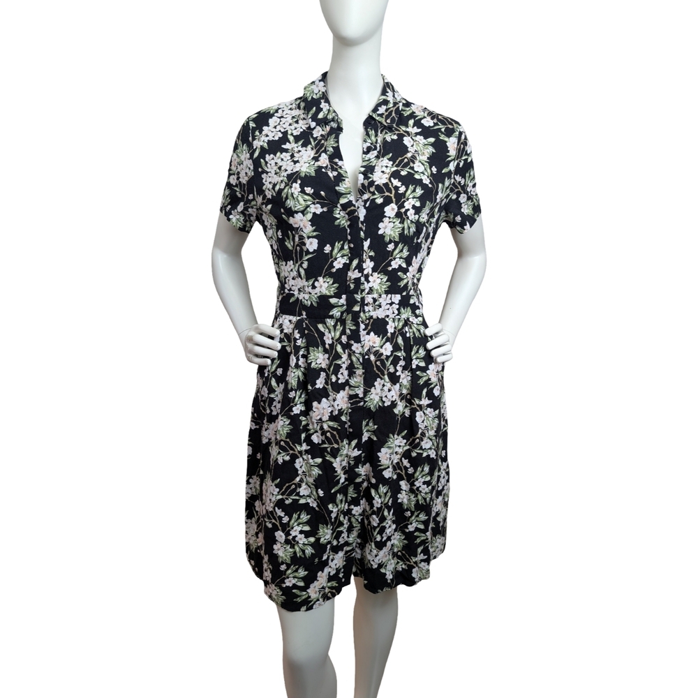 Dorothy Perkins Black Floral Button Front Mini Dress, Size 8